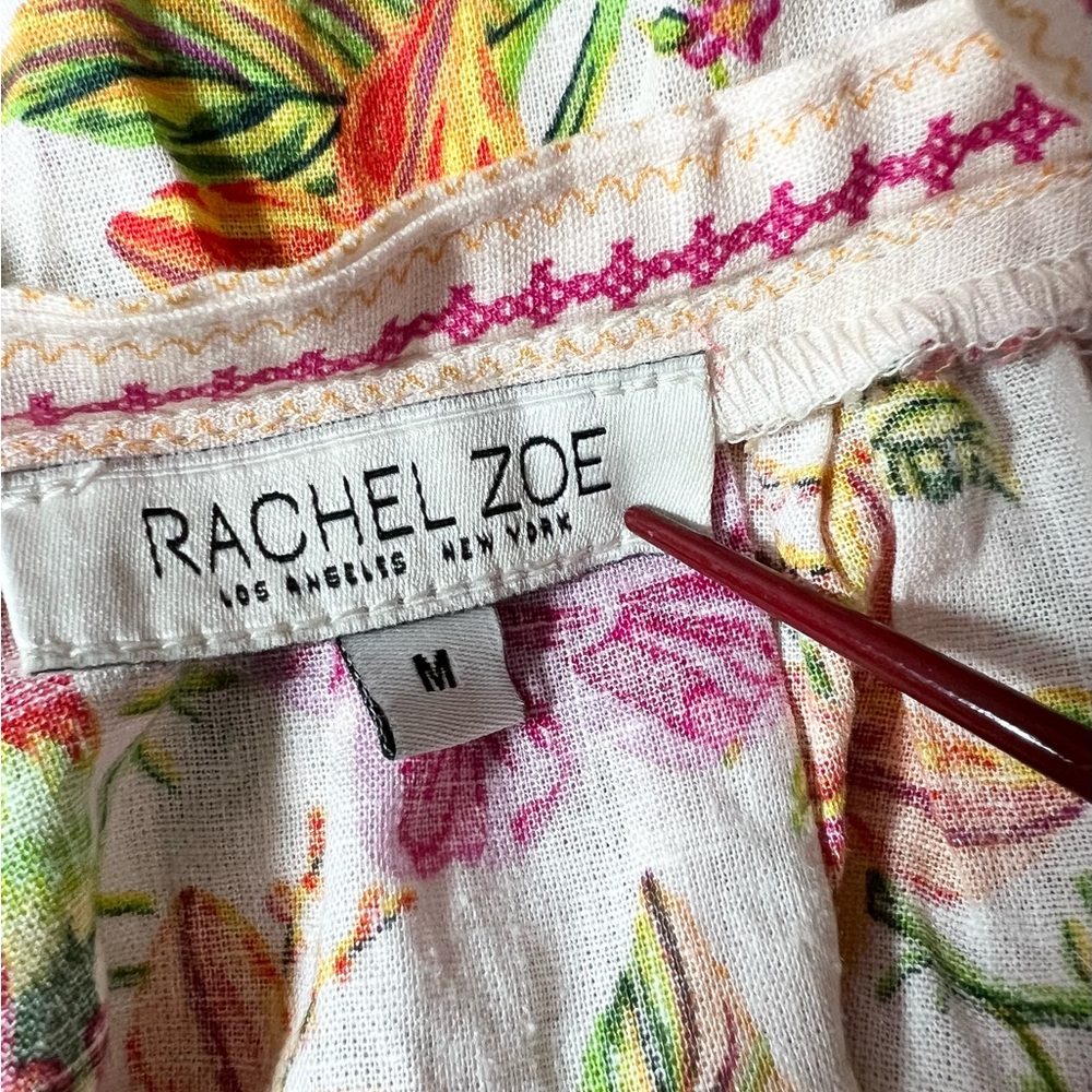Rachel Zoe Linen Blend Crochet Insert Boho Tropical Square Neck Top Size M - Picture 7 of 8